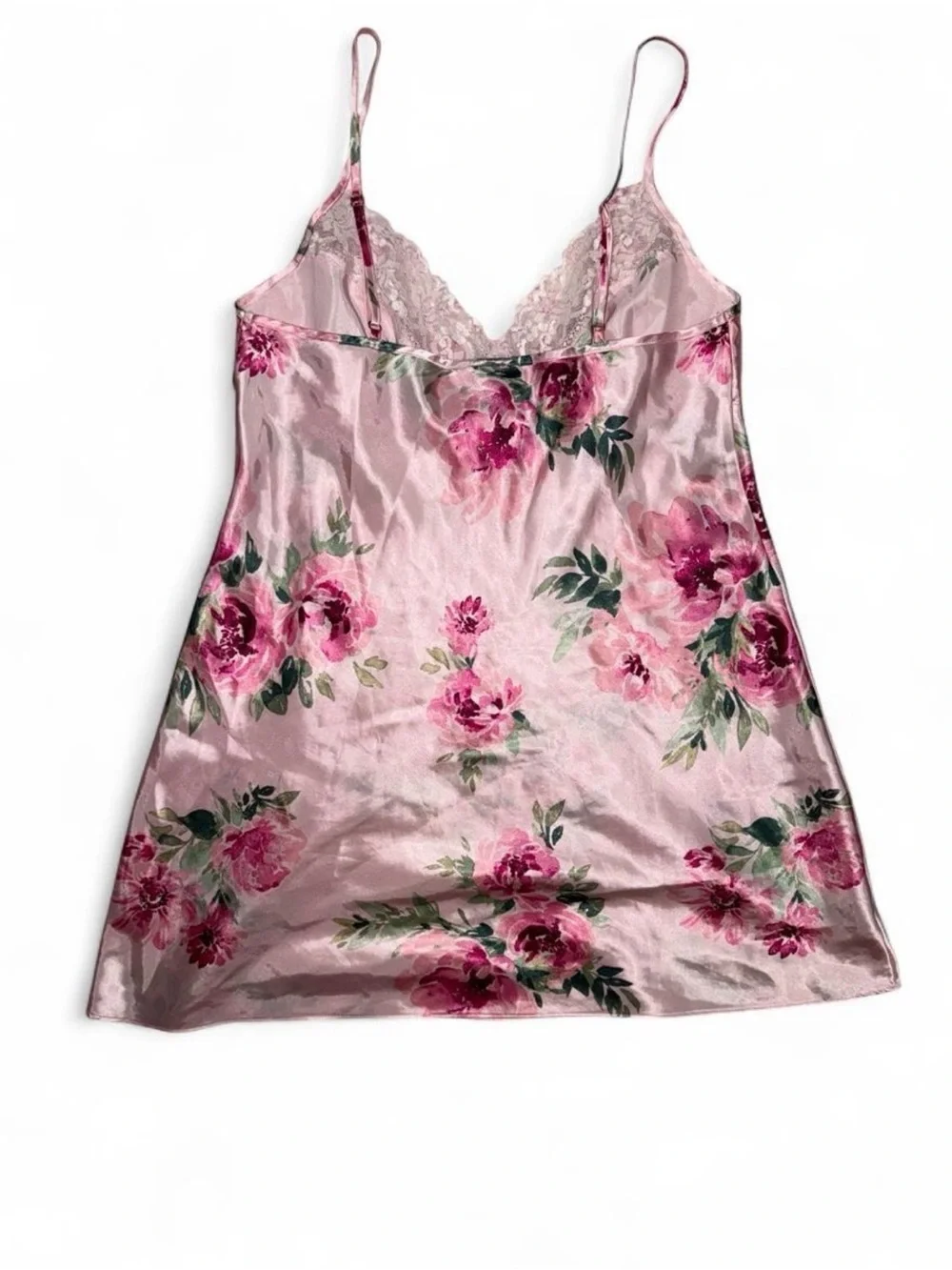 Thalia Sodi Pink Floral Satin Lace-Trim Chemise